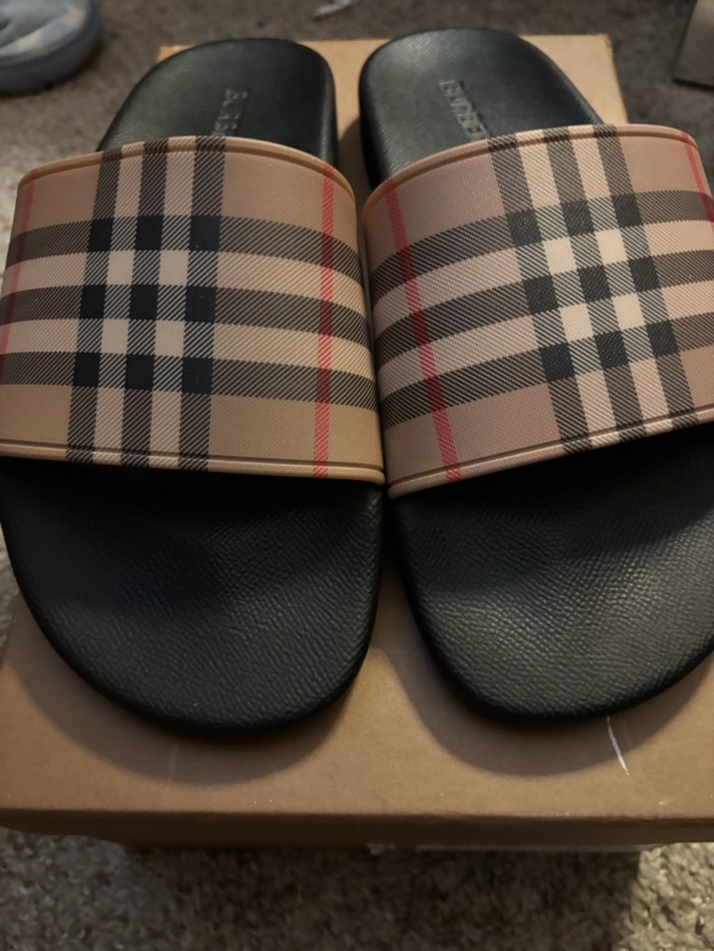 Burberry Beige Nova Check Slide Sandals with Black Footbed - Picture 3 of 8